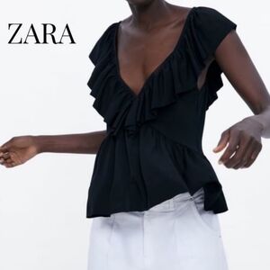 Zara Ruffled Deep V Neck Tank Top